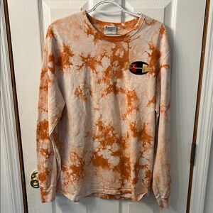 Champion Orange and White Tie-Dye Long Sleeve